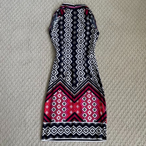 Joseph Ribkoff Abstract Print Sleeveless Sheath Dress Navy/Pink/White Size 4 - Picture 8 of 13